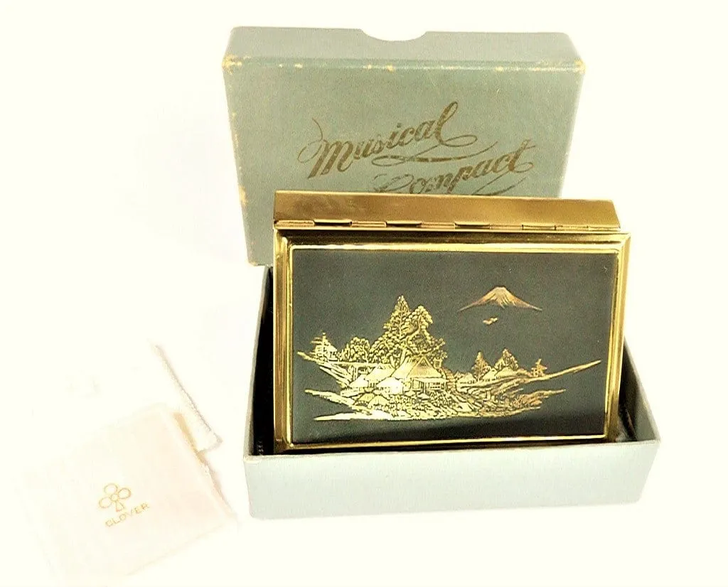 Unused Vintage Japanese Damascene Clover Musical Box 1950s
