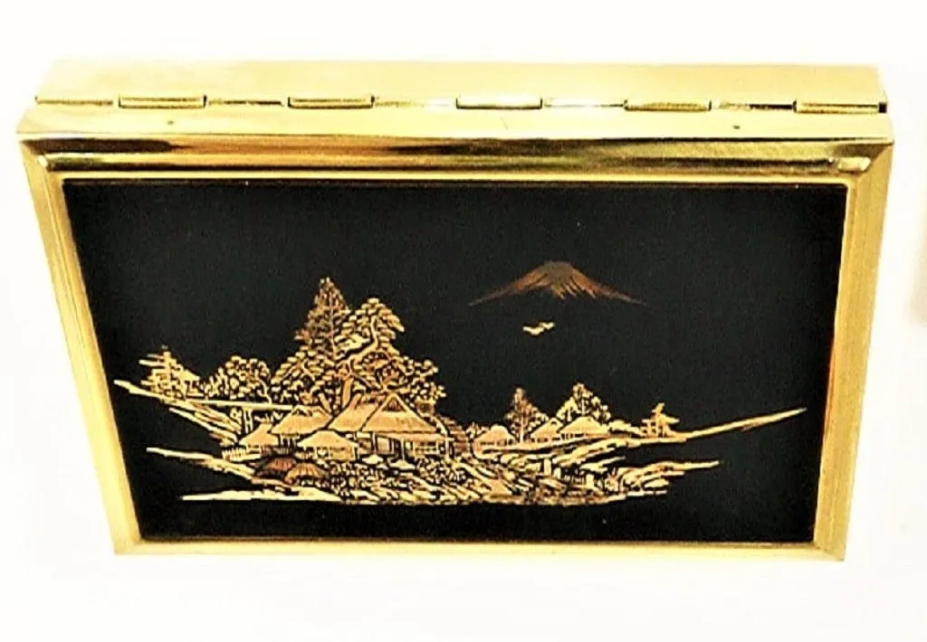 Unused Vintage Japanese Damascene Clover Musical Box 1950s