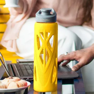 Wego Glass Bottle With Silicon Sleeve (750 ML) - Yellow