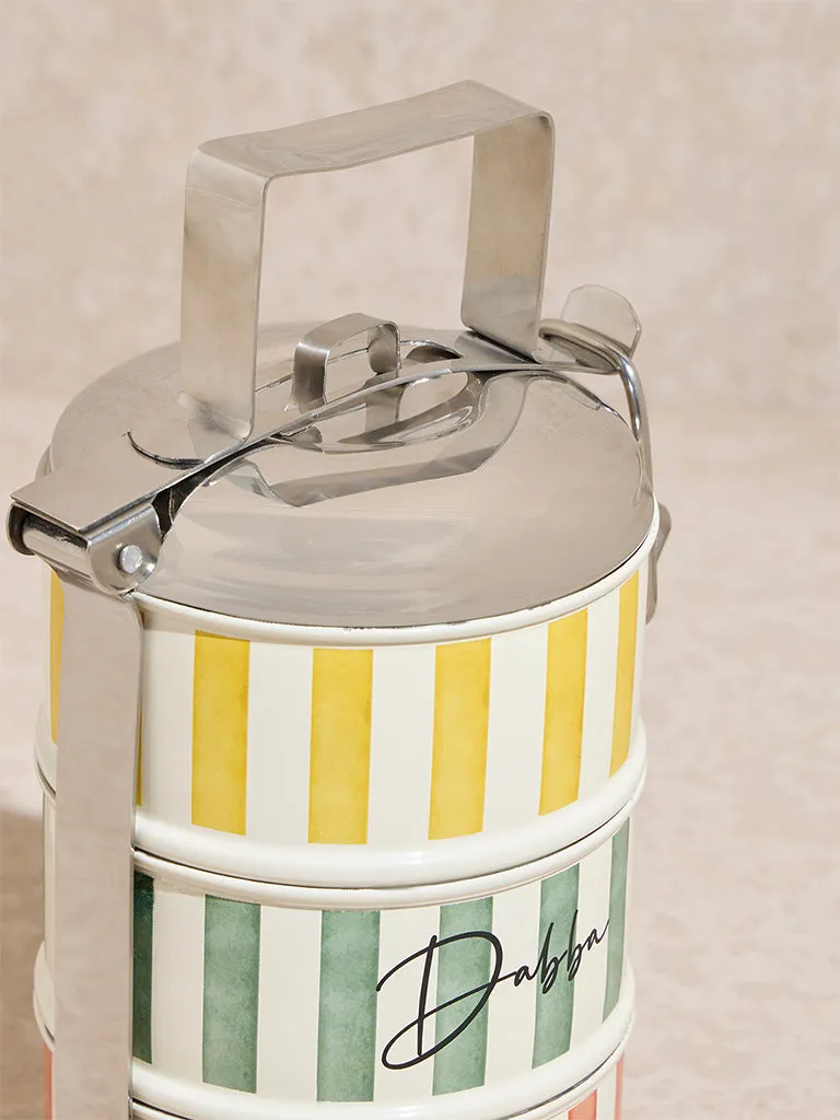Westside Home Multicolour Stripe Printed Three-Tiered Tiffin Box
