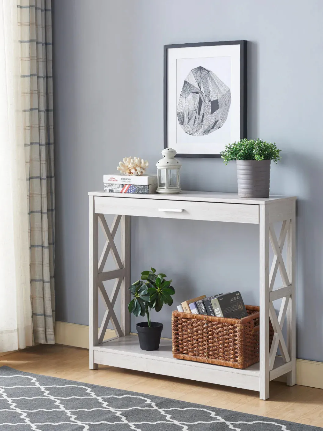 White Oak Wood Storage Console Table- Model 18039B