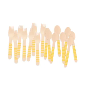 Wooden Party Utensils - Yellow Stripe