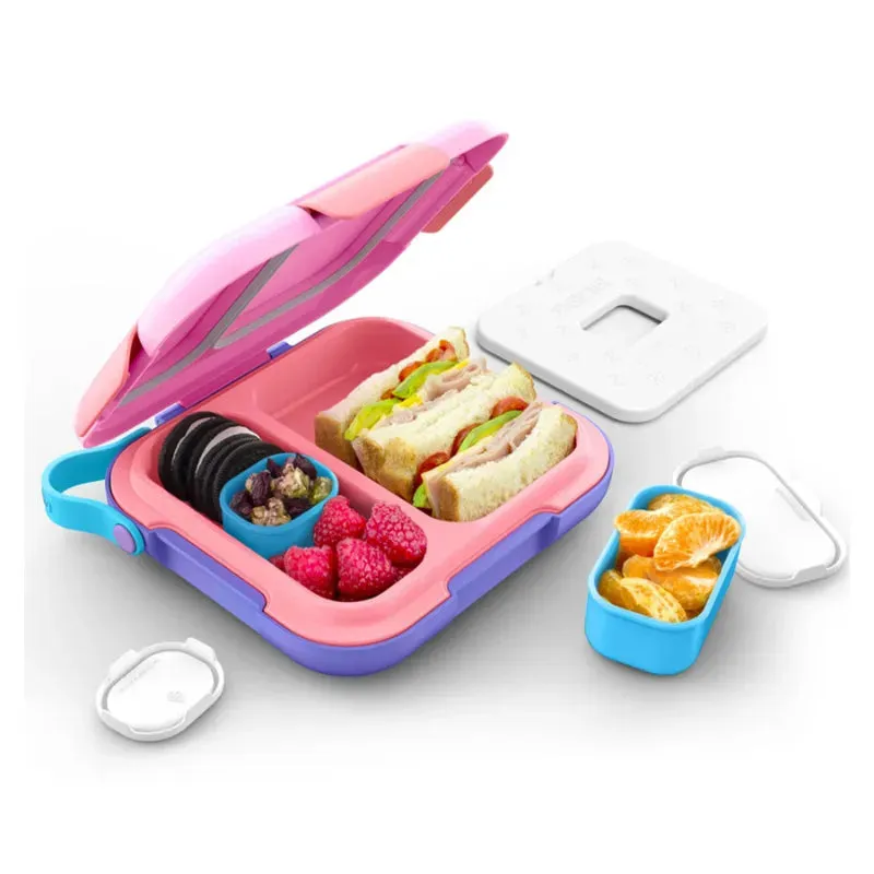 Zoku Neat Bento Jr. Kids Lunch Box with Attached Tray and 2 Containers | 9 x 2 x 8 inches